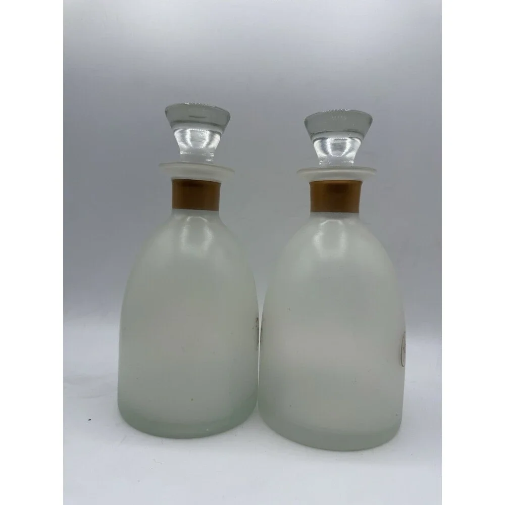 Vintage Frosted Glass Rye & Gin Decanter w/ Glass Stopper : MCM Gold Lettering
